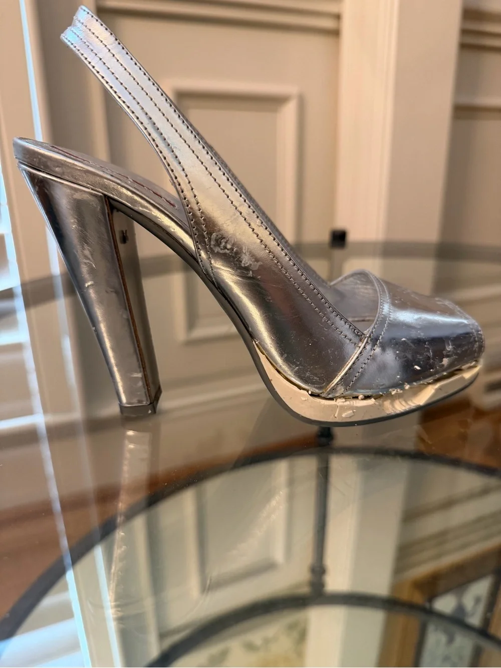 Prada Metallic Silver Slingback Platform High Heels RESTORATION PROJECT